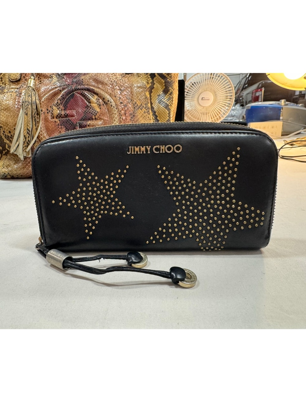 Jimmy Choo Black Star Palace Zip Wallet EUC